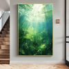 Hand Painted Oil Painting Abstract Water Scenery Oil Painting on Canvas Original Landscape Painting Living Room Home Decor Green Wall Art Custom Plant