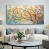 Hand Painted Oil Painting Large Colorful Tree Wall Art Boho Canvas Oil Painting Colorful Leaf Texture Palette Knife Art Contemporary Art Abstract Text