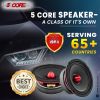 5 CORE 6.5" Mid-Range Bullet Pro Audio Car Speaker, Red Aluminium Bullet, Loudspeaker 1000W Max 4 Ohms - Premium Quality Audio Door Speakers for Car o