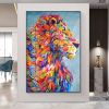 Oil Painting Handmade Hand Painted Wall Art Pop Cartoon Lion Animal Home Entryway Living Room Bedroom Luxurious Decoration Painting