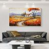 Hand Painted Oil Painting Original Village Landscape Oil Painting on Canvas Large Wall Art Minimalist Abstract Wall Art Orange Boho Wall Decor Living