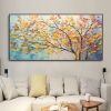 Hand Painted Oil Painting Large Colorful Tree Wall Art Boho Canvas Oil Painting Colorful Leaf Texture Palette Knife Art Contemporary Art Abstract Text