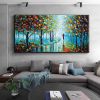 Hand Oil Pianting Abstract Romantic City Landscape Oil Painting On Canvas Large Wall Art Hand Painted Colorful Tree Painting Modern Wall Decor