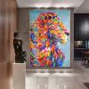 Oil Painting Handmade Hand Painted Wall Art Pop Cartoon Lion Animal Home Entryway Living Room Bedroom Luxurious Decoration Painting