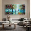 Hand Oil Pianting Abstract Romantic City Landscape Oil Painting On Canvas Large Wall Art Hand Painted Colorful Tree Painting Modern Wall Decor