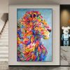 Oil Painting Handmade Hand Painted Wall Art Pop Cartoon Lion Animal Home Entryway Living Room Bedroom Luxurious Decoration Painting