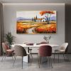 Hand Painted Oil Painting Original Village Landscape Oil Painting on Canvas Large Wall Art Minimalist Abstract Wall Art Orange Boho Wall Decor Living