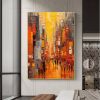 Hand Painted Oil Painting Original Cityscape Oil Painting on Canvas Abstract Urban Scenery Painting Living room Wall Decor Sunset Art Decor Large Mode