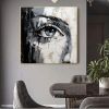 Hand Painted Oil Painting Palette Knife Eye painting Extra abstract wall art Black and white gold wall art face painting Bedroom Living room painting