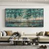 Hand Painted Oil Painting Green Forest Painting on Canvas Abstract Gold Foil Oil Painting Trees Landscape Nature Textured Acrylic Painting Large Wall