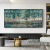 Hand Painted Oil Painting Green Forest Painting on Canvas Abstract Gold Foil Oil Painting Trees Landscape Nature Textured Acrylic Painting Large Wall