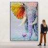 Handmade Oil Painting Canvas Wall Art Decoration Modern Animal Colourful Elephant Home Entryway Living Room Bedroom Luxurious Decoration Painting