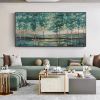 Hand Painted Oil Painting Green Forest Painting on Canvas Abstract Gold Foil Oil Painting Trees Landscape Nature Textured Acrylic Painting Large Wall