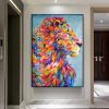 Oil Painting Handmade Hand Painted Wall Art Pop Cartoon Lion Animal Home Entryway Living Room Bedroom Luxurious Decoration Painting