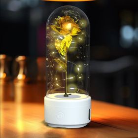 Creative 2 In 1 Rose Flowers LED Light And Bluetooth Speaker Valentine's Day Gift Rose Luminous Night Light Ornament In Glass Cover (Option: White Base Gold Flower)